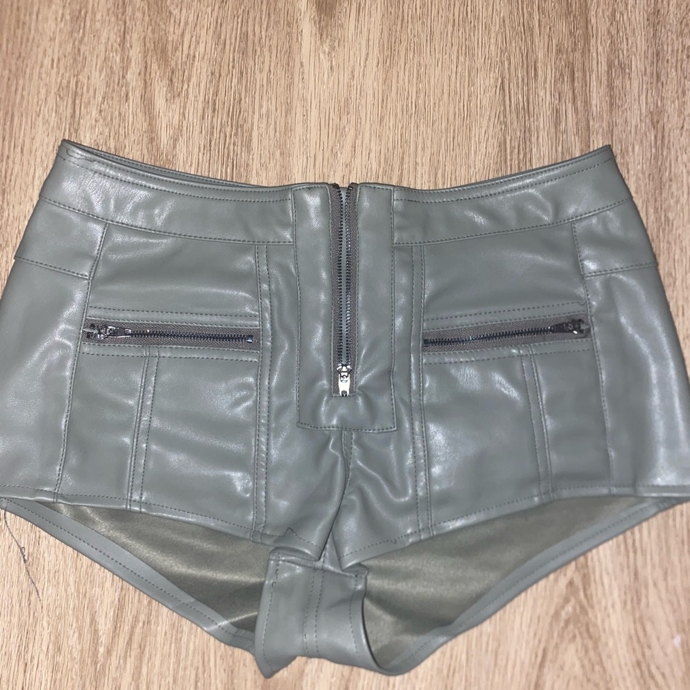 Love Tree High Waist Leather Shorts in Gray